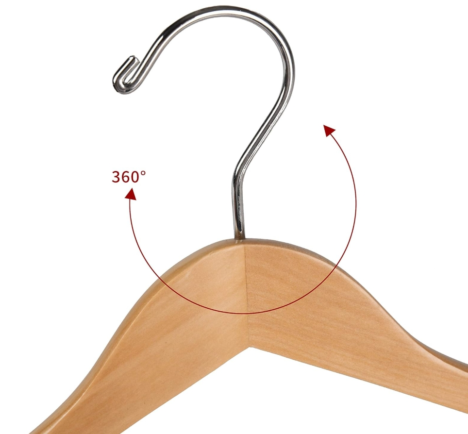 Smooth Natural Finish Wood Luxury Wide Shoulder Wooden Hangers 2 Pack