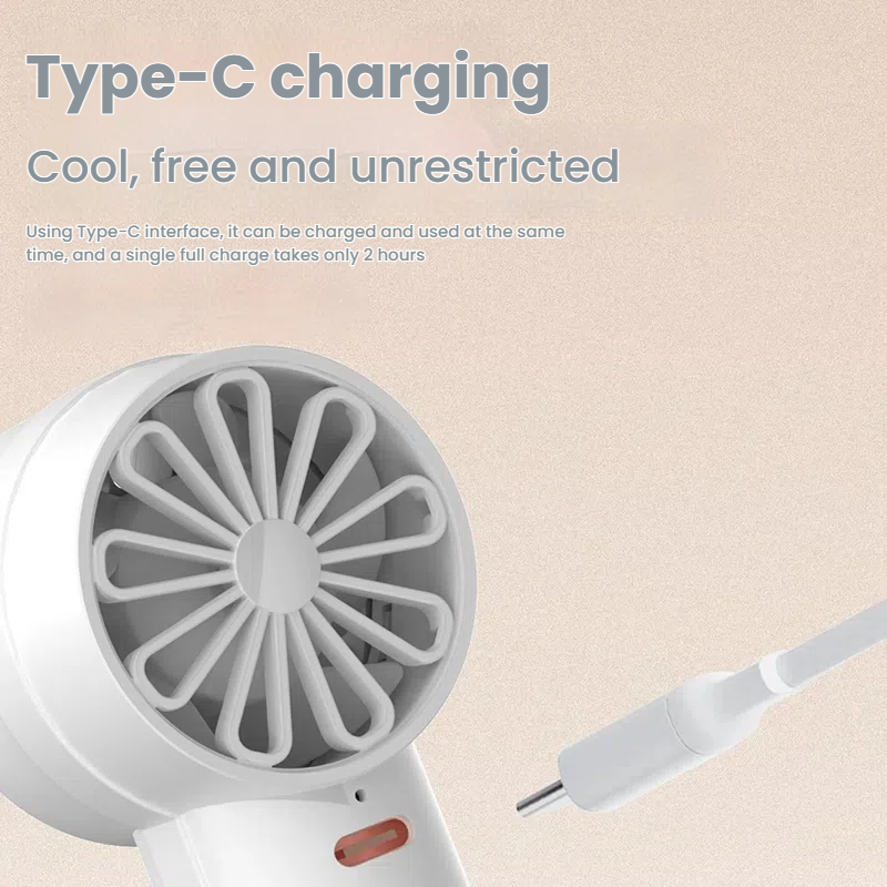 Portable Lightweight Rechargeable Handheld Mini Fan Strong Wind Low Noise Type C Outdoor Cooling Travel Pocket Small Fan