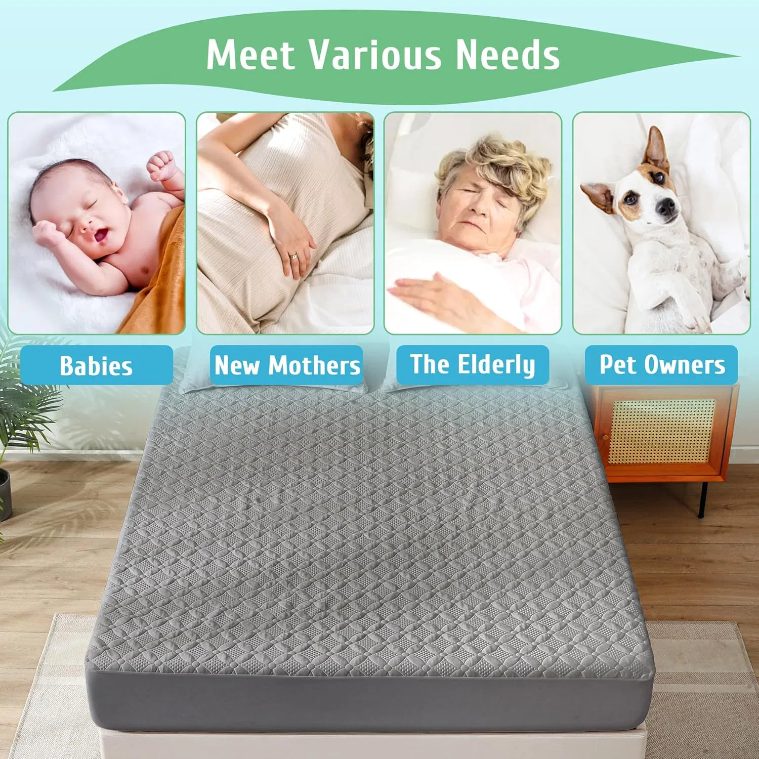 Waterproof Mattress Protector Soft Breathable Mattress Pad Cover with Deep Pockets