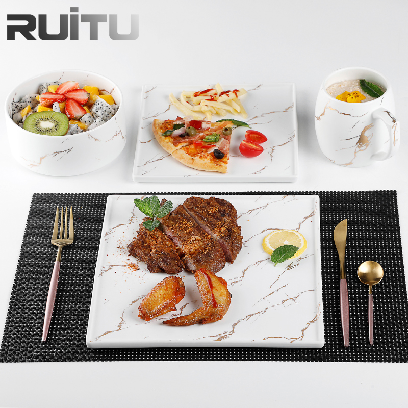 European Nordic in Stock White Restaurant Wedding Executive Luxury Kitchen Porcelain Dinner Polish Square Plates Dishes Dinnerware Ceramic Tableware Sets