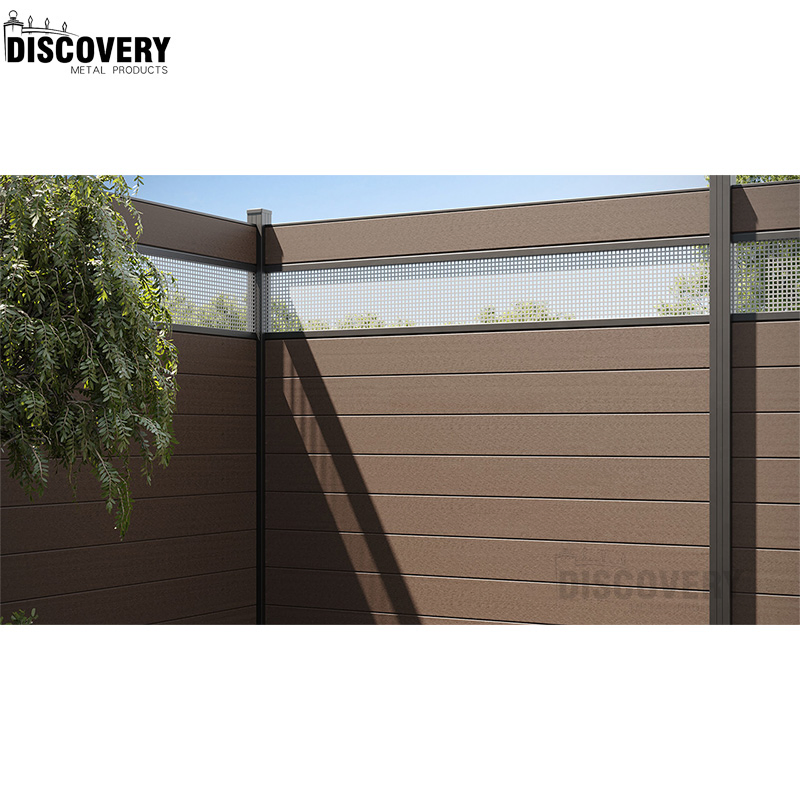 Outdoor Terrace Waterproof Wood Grain Texture Waterproof Easy Installation Wood Plastic Composite WPC Garden Fence with Aluminum Post and Hardware
