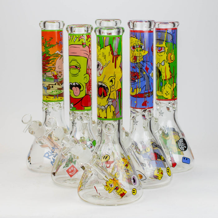 14" RM Cartoon 9 mm Glass Beaker Water Pipe Grinder Hookah Rolling Paper