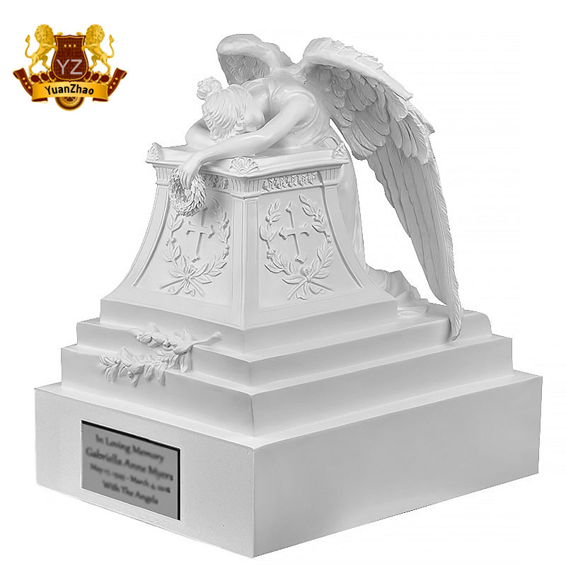 Cemetery Memorial Life Size Weeping Angel Marble Statue Mable Angel Headstone Monument