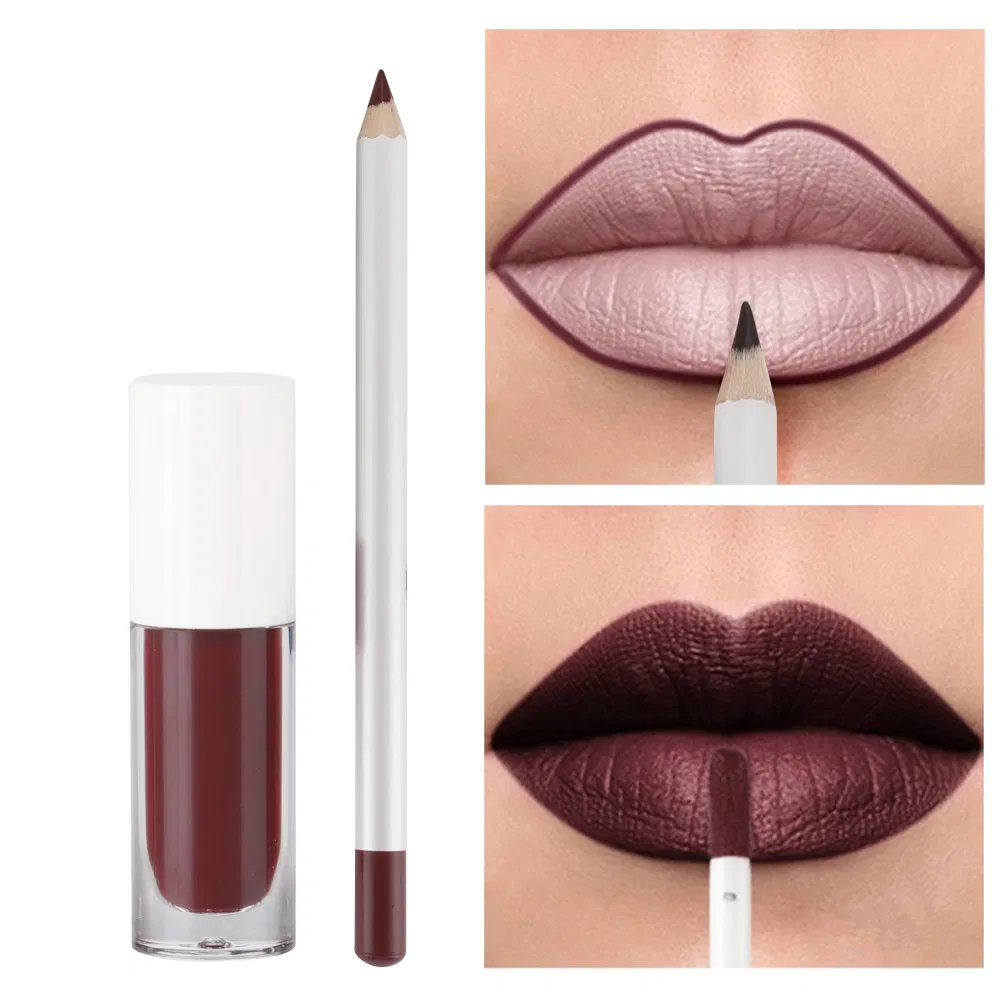 Hot Sell Private Logo 2 in 1 Liquid Lipstick and Lip Liner Kit Lipgloss Lipliner Pencil Set