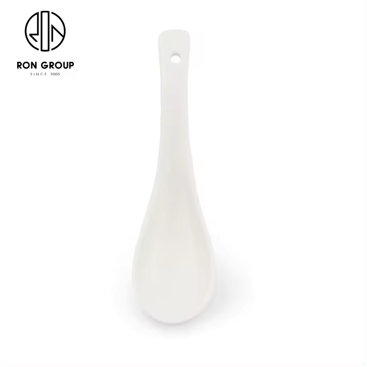 Wholesale Pure White Custom Ceramic Soup Spoon for Hotel Restaurant Commercial Use