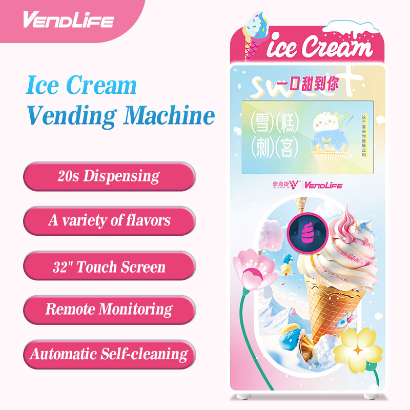 Vendlife Self Service Mobile Robot Frozen Soft Serve Ice Cream Vending Machine Coin Fully Automatic Smart Icecream Maker Machine with 32 Inch Touch Screen