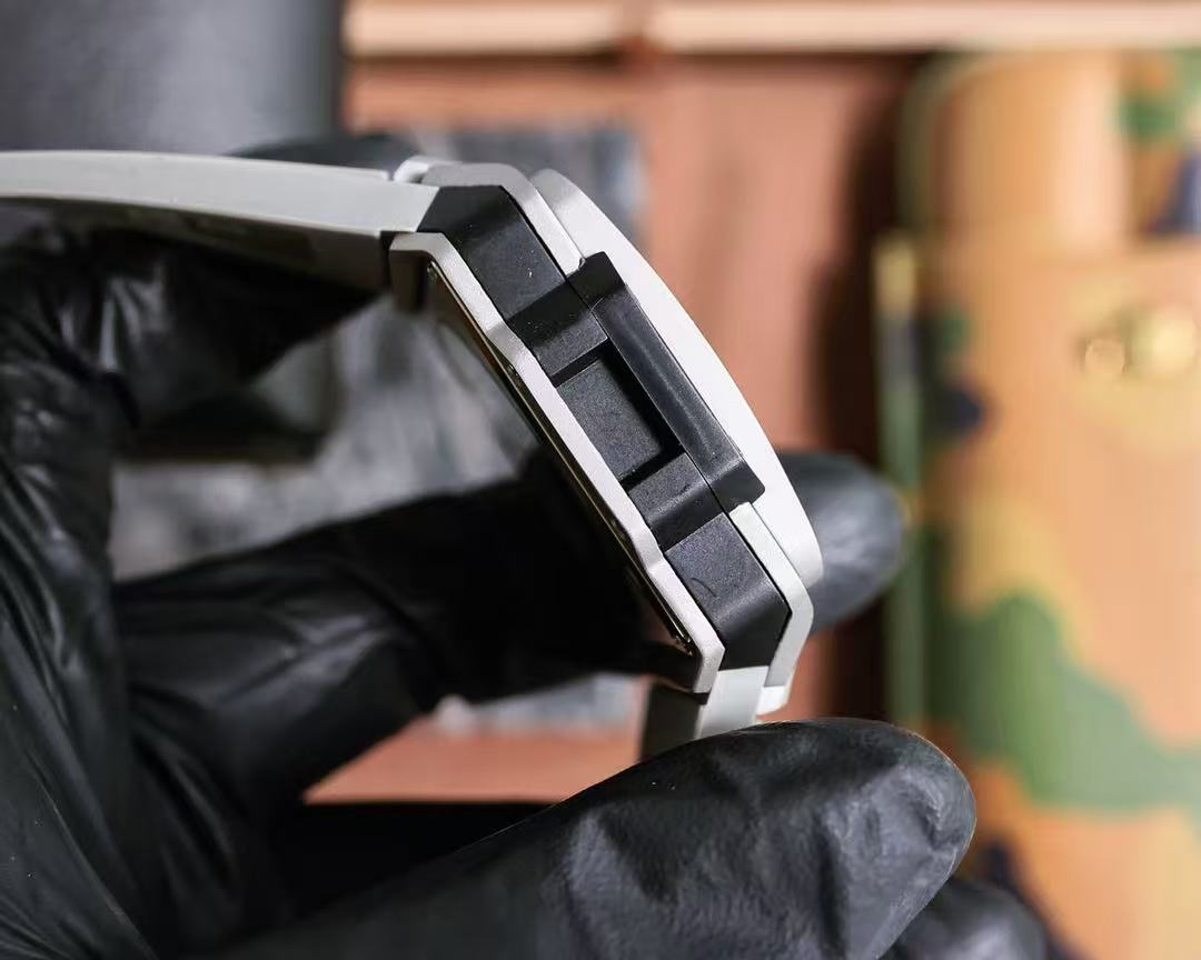 Square Automatic Mechanical Watch Matte Titanium Case, Skeleton Dial with Prancing Horse Motif, Light Gray Rubber Strap, Modern Sport Wristwatch for Men