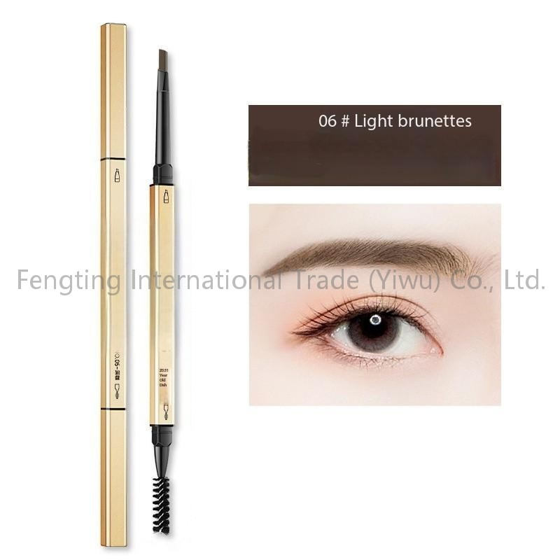 Customized Gold Tube Triangular Head Slim Brown Eyebrow Pencil Waterproof with Eyebrow Enhancer Retractable Eyebrow Pencil