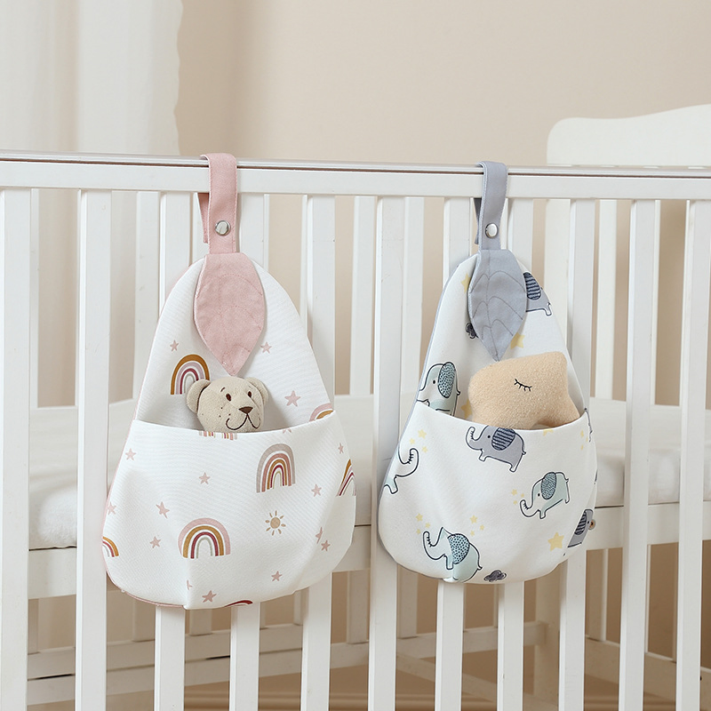Stylish Cotton Baby Crib Organizer Bag for Diapers and Essentials