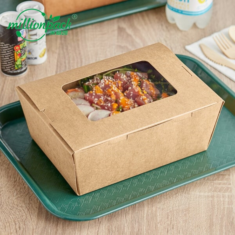 Kraft Paper Take-out Box with Window for Fast Food Shops