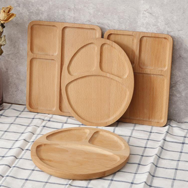 Divided Wood Appetizer Party Platter Stitching Beech Wooden Divided Serving Tray