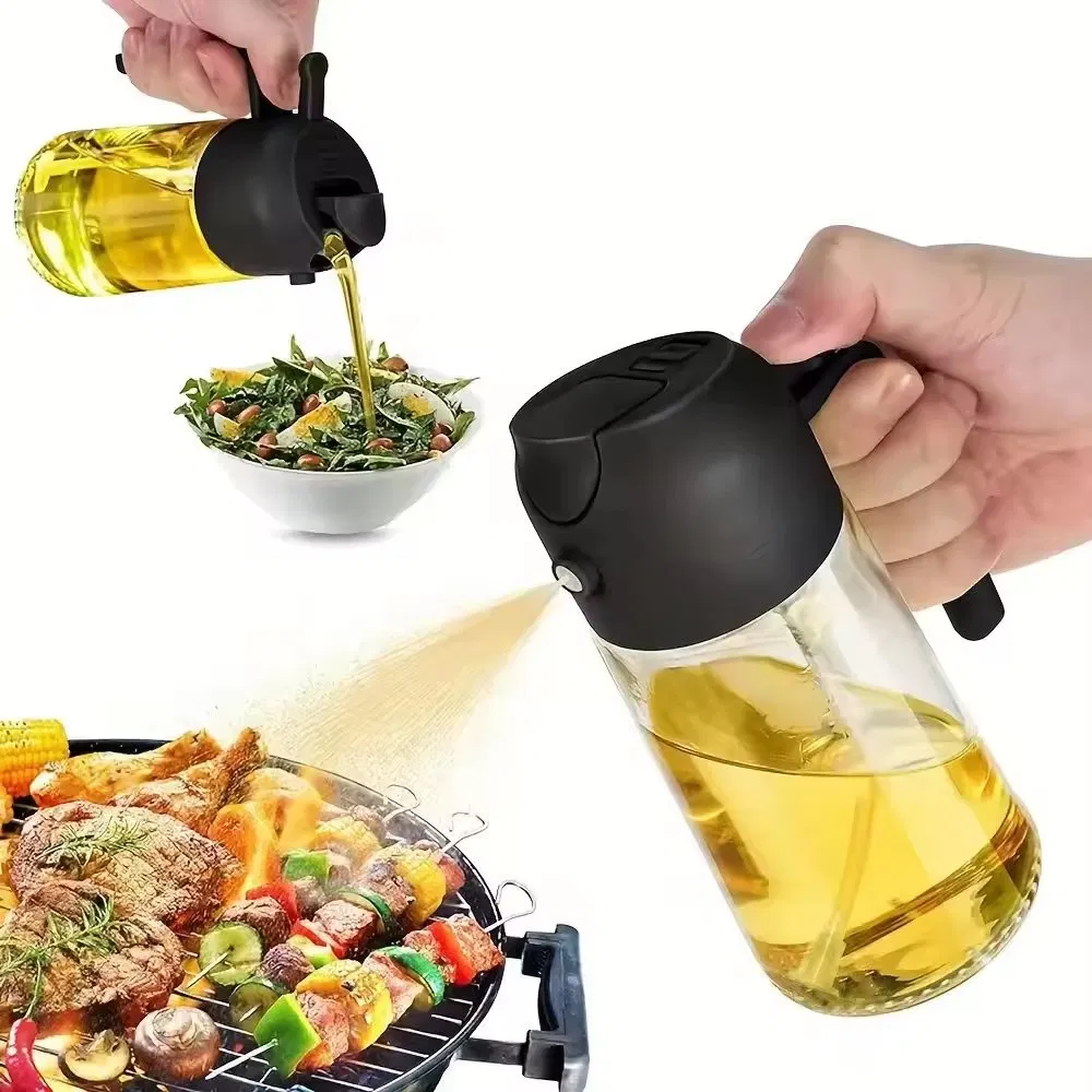 Spray 2-in-1oil Dispenser Glass Bottle for Kitchen 16oz Oil Spray Bottle Olive Oil for Cook Kitchen Accessories for BBQ W24-234