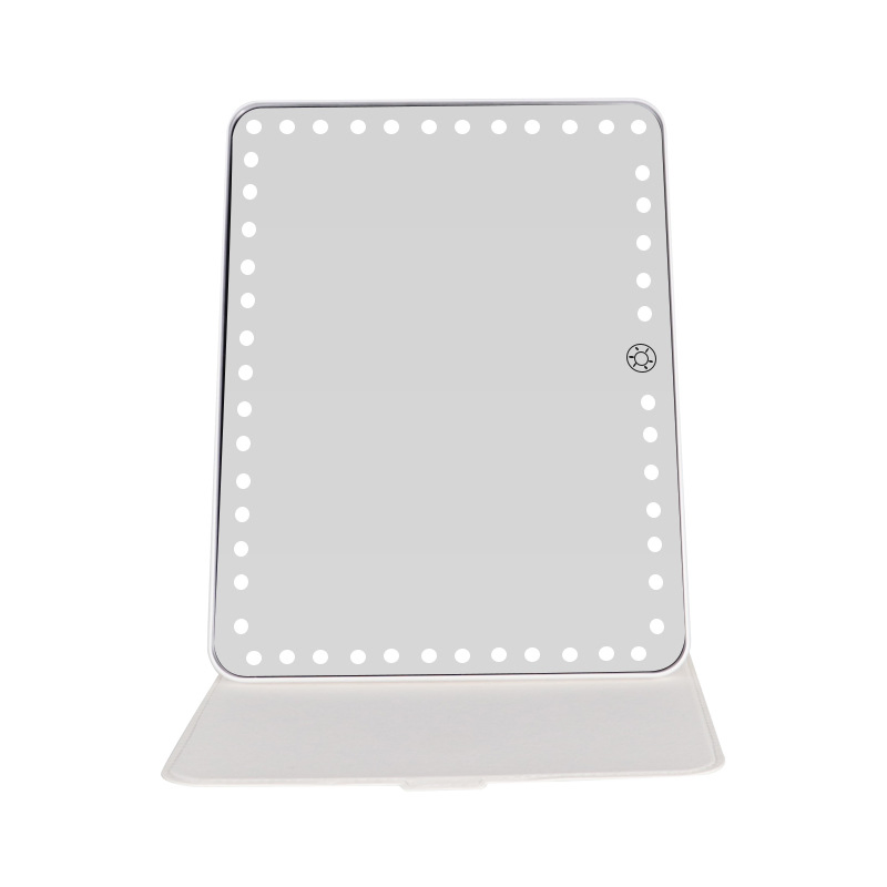 2022 New Tricolor Light Portable Ultra-Thin Compact LED Makeup Mirror with Leather Case Folding Travel Mirror