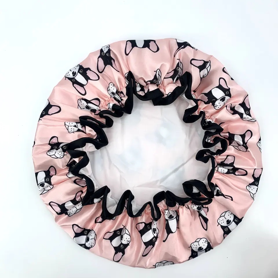 Digital Printed Polyester Satin Fabric Double Layer Pet Dogs Printing Shower Caps