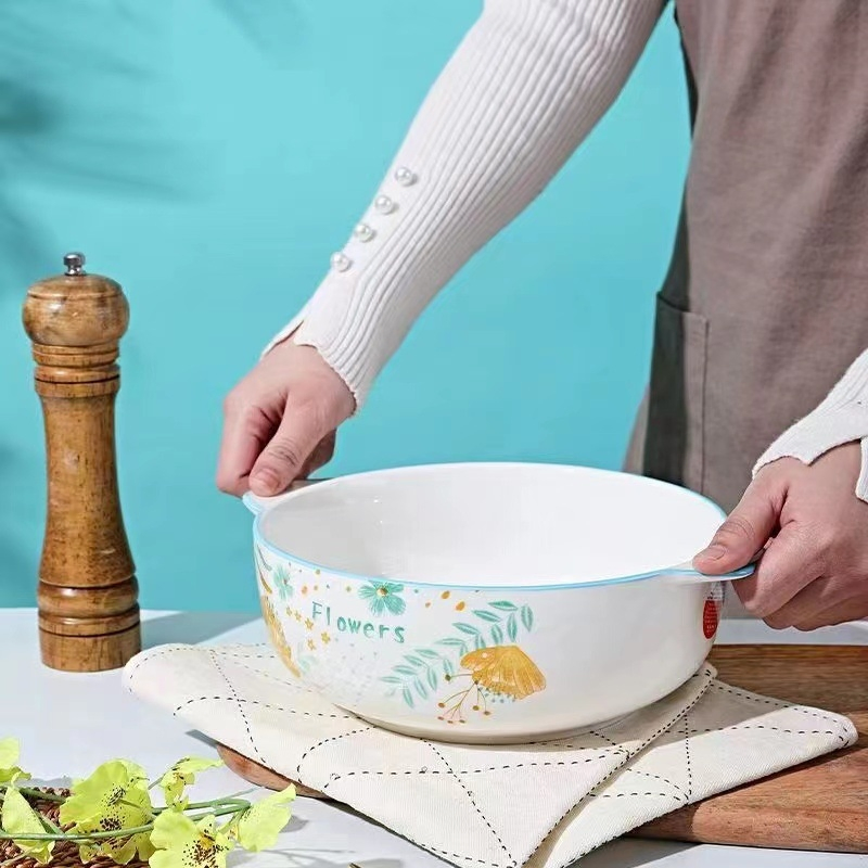 10.5"Food Bowl with Hands Pad Printing Stoneware Porcelainware Tableware