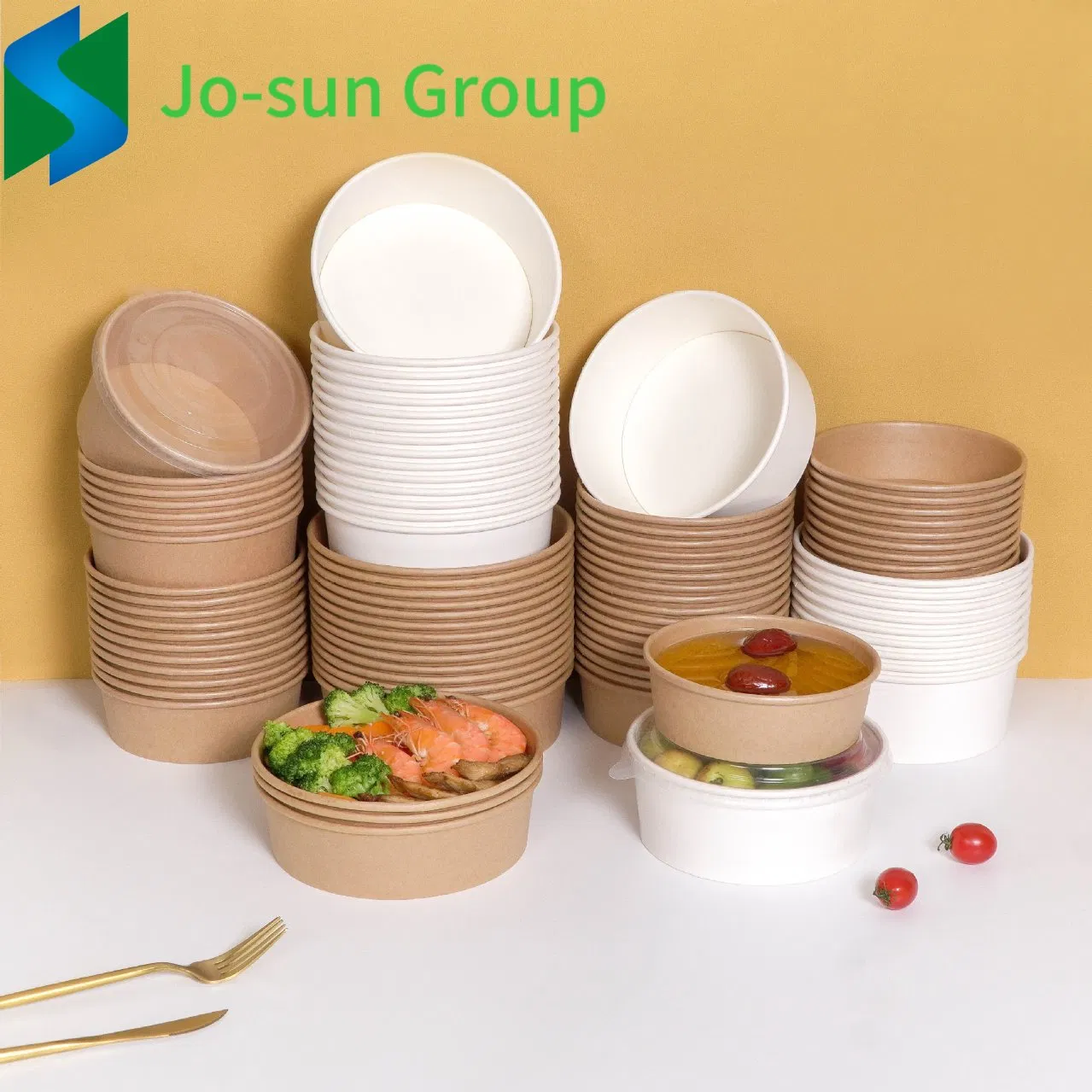 Disposable Brown Kraft Paper Bowl Custom Logo Bio-Degradable for Noodles Rice Hot Foods Salad Soup-Embossed