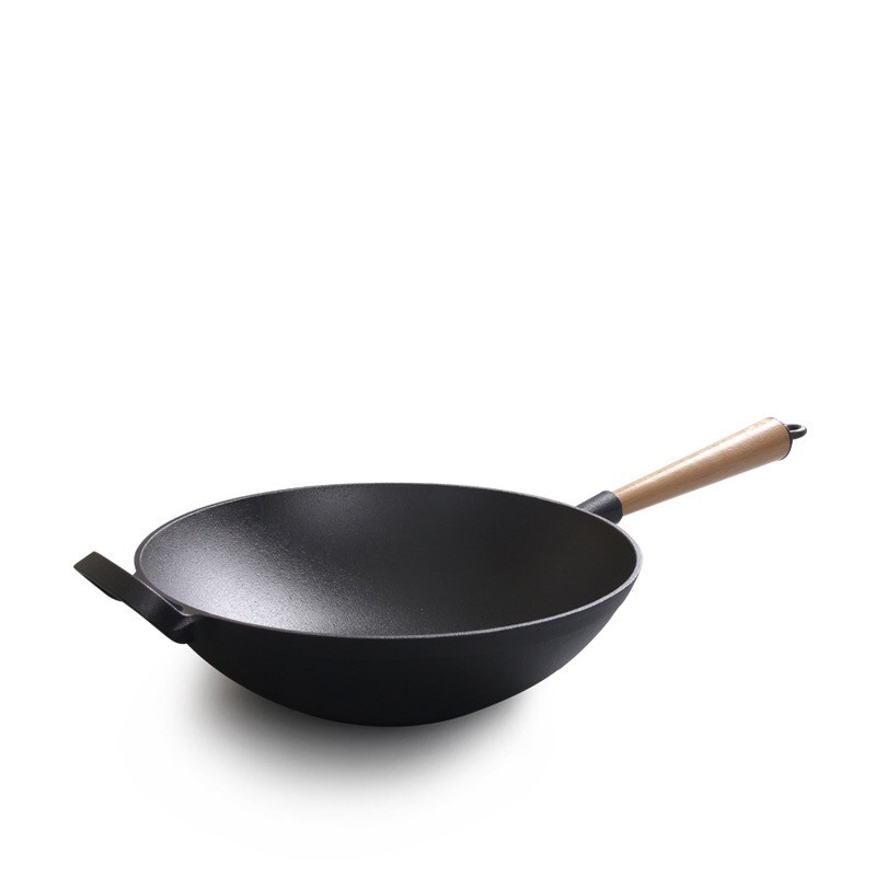 Чугунный вок с деревянной крышкой, 31 см