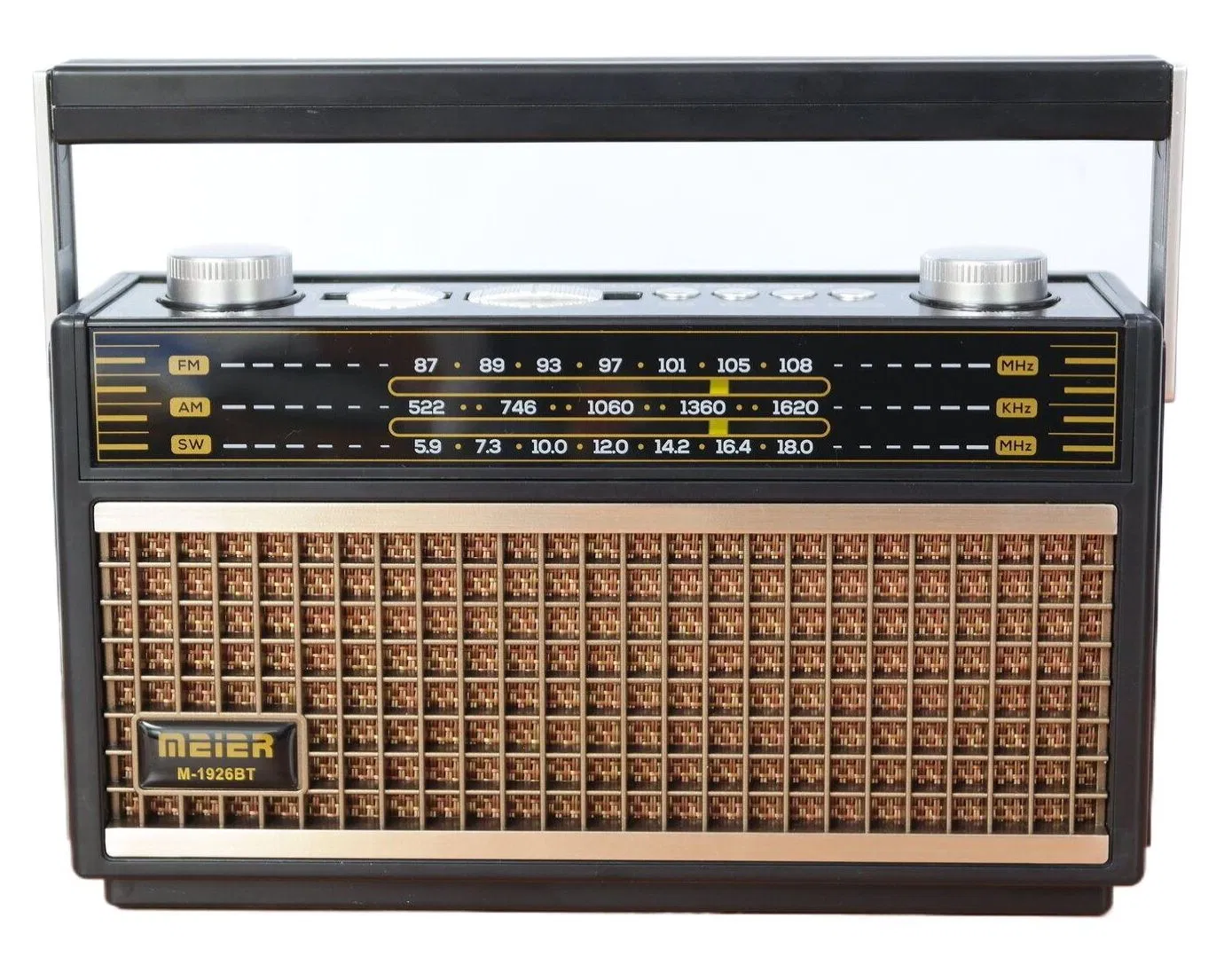 Meier M-1926BT Consumer Electronics Portable 3-Band Am FM Sw Radio, TF Card and MP3 Player, Rechargeable Speaker, Bluetooth Retro Design Flashlight