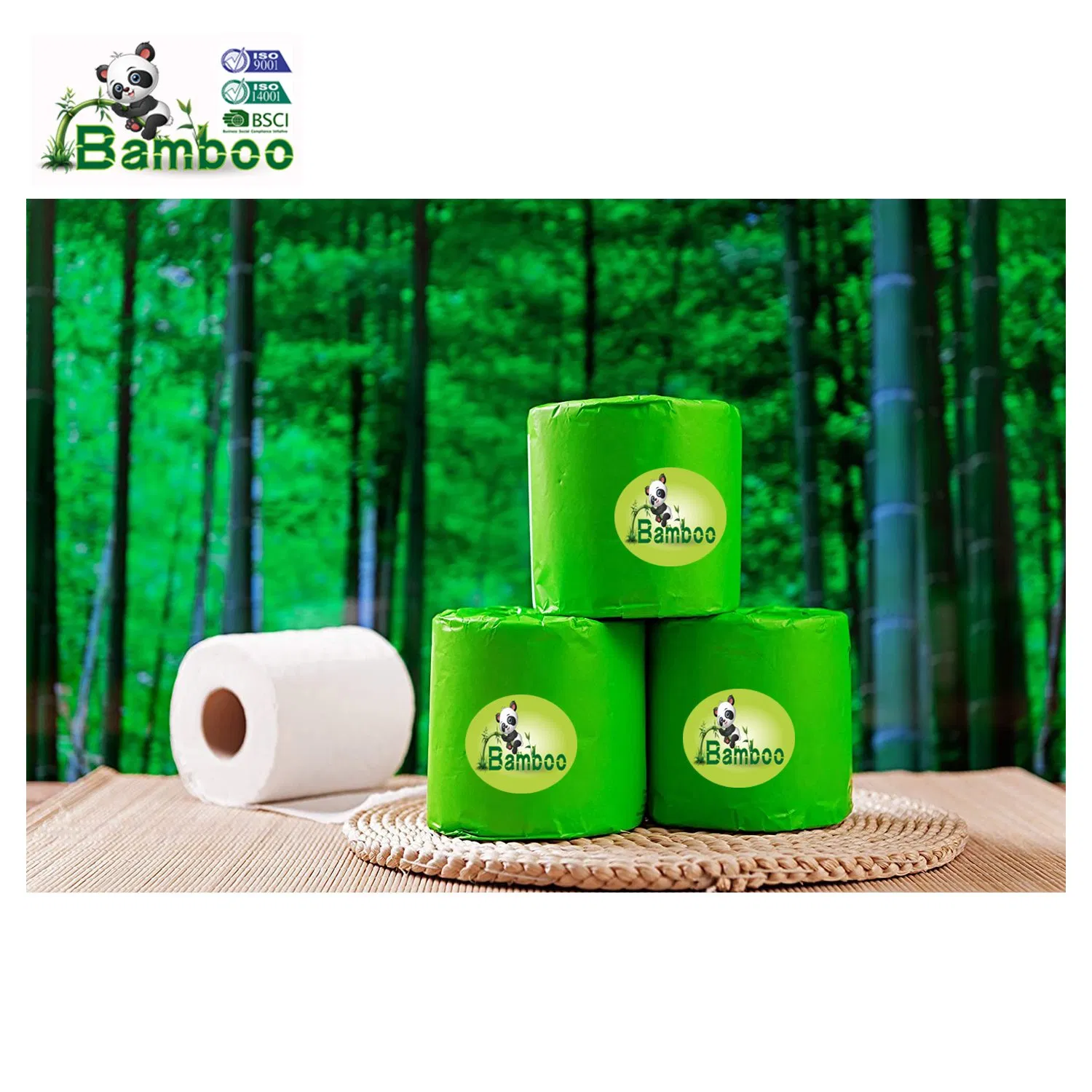 Eco-Friendly Unbleached Natural Color Plastic-Free 100% Bamboo Toilet Paper