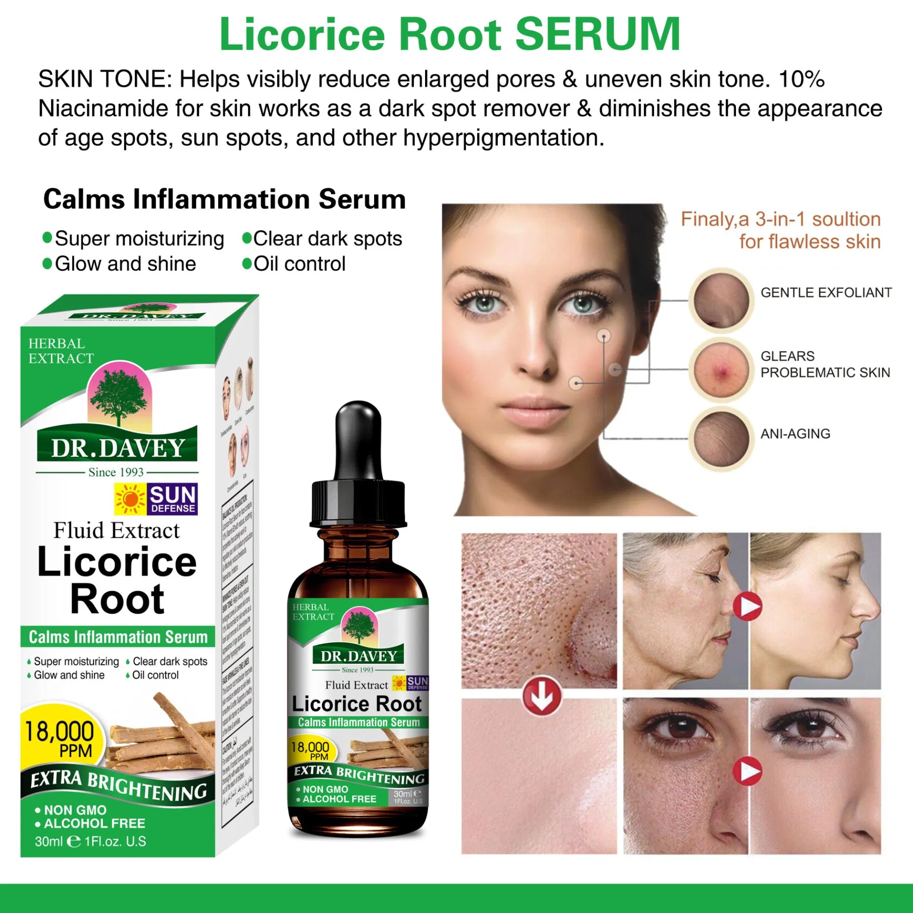 Dr. Davey Licorice Root Face Serum Super Moisturizing Clear Dark Spots Glow and Shine