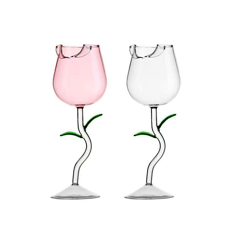 OEM Transparent High Grade Luxury Drinkware Glass Cup Creative Rose Red Wine Glass Drinking Cup