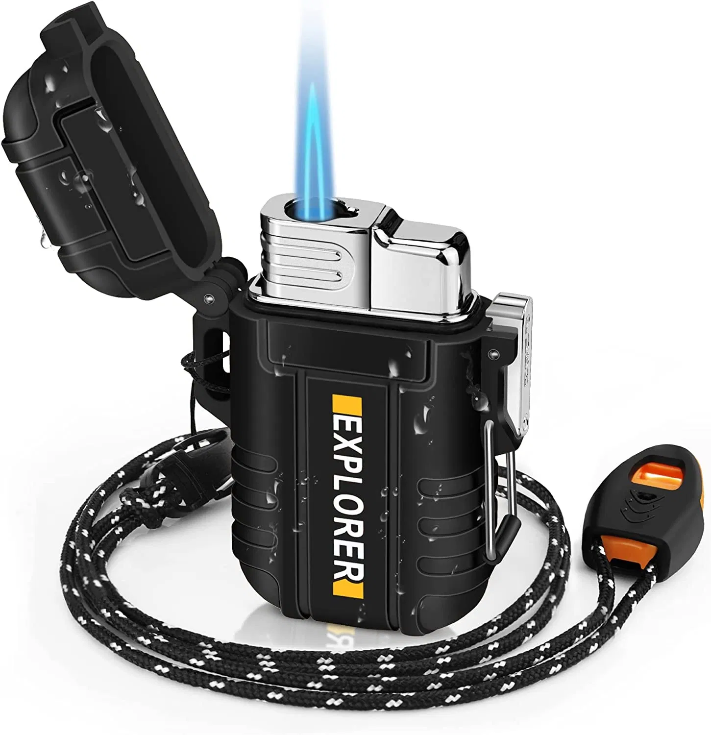 Hot Sell Portable Blue Flame Jet Butane Turbo Cigar Lighter Waterproof Outdoor Camping with Lanyard for Cigarettes for Giveaways
