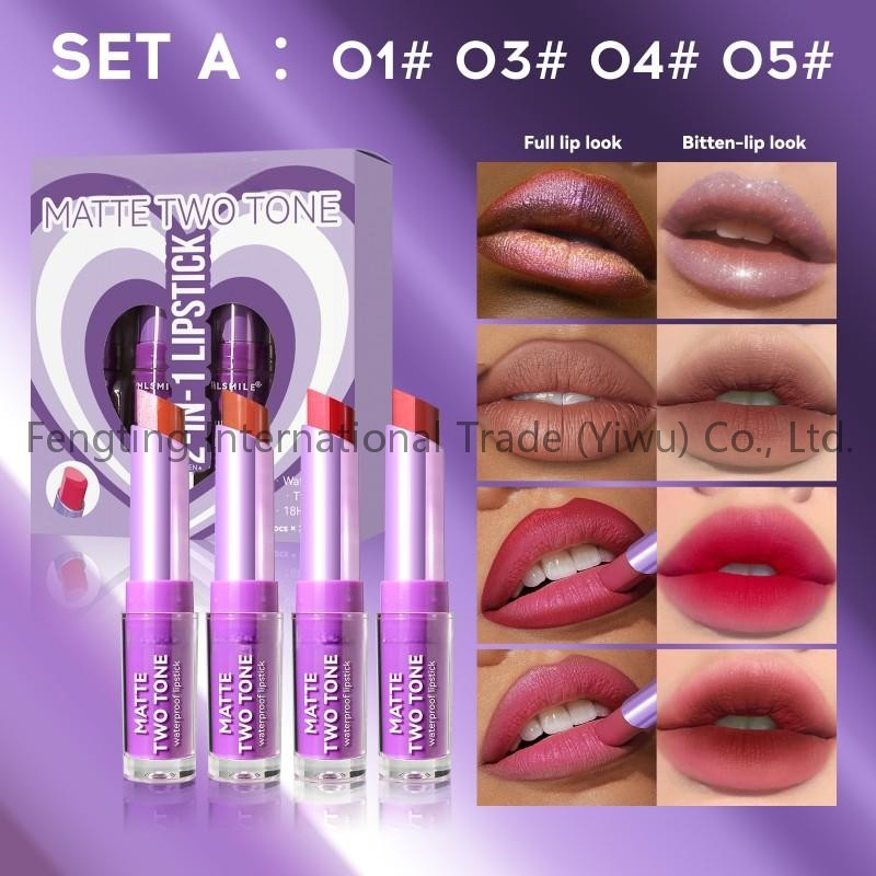 Beauty Makeup Long Lasting Matte Lipstick Double-Color Lipstick Set Glitter Matte Moisturizing Not Easy to Touch The Cup Lip Stick Set