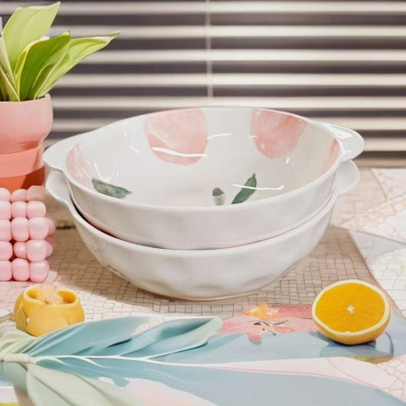 9.75"Food Bowl with Hands Pad Printing Stoneware Porcelainware Tableware