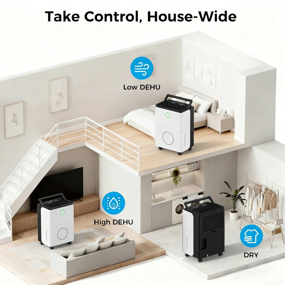 Compact Compressor Dehumidifier with Touch Control and 2L Water Tank