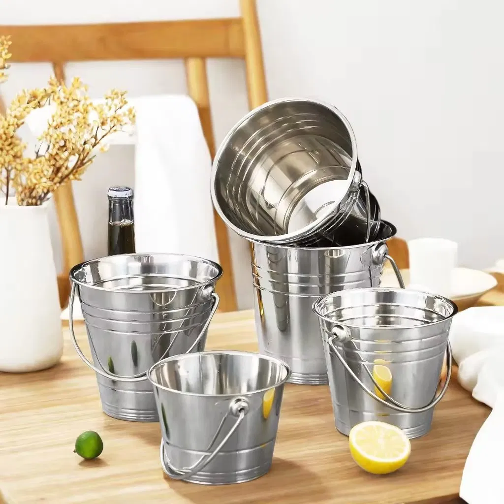 Custom Metal Beer Ice Buckets Silver Stainless Steel Champagne Cooler Wine Chiller Bucket for Sale