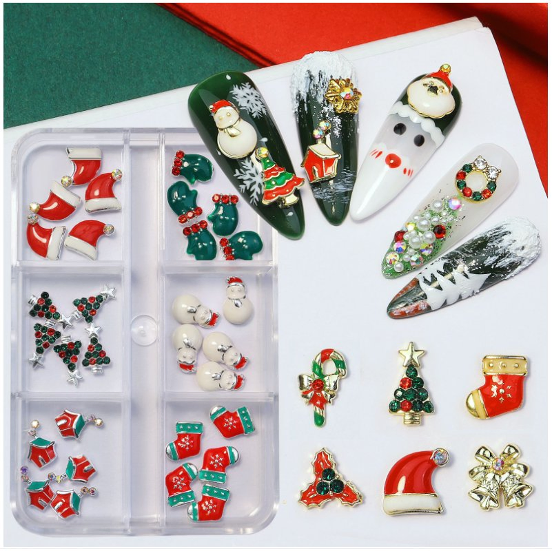 Christmas Nail Accessories Santa Claus Snowflake Gift Alloy Rivet Pearl Mixed Nail Diamond Nail Decoration