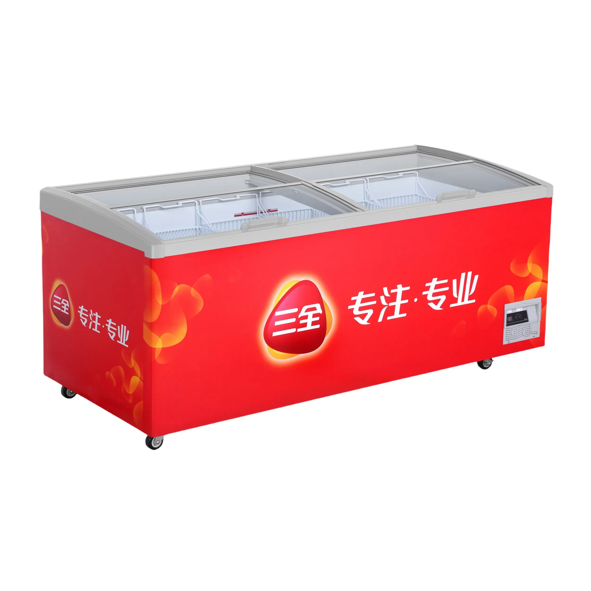 Supermarket Commercial Sliding Bilateral Glass Door Ice Cream Refrigerator Freezer