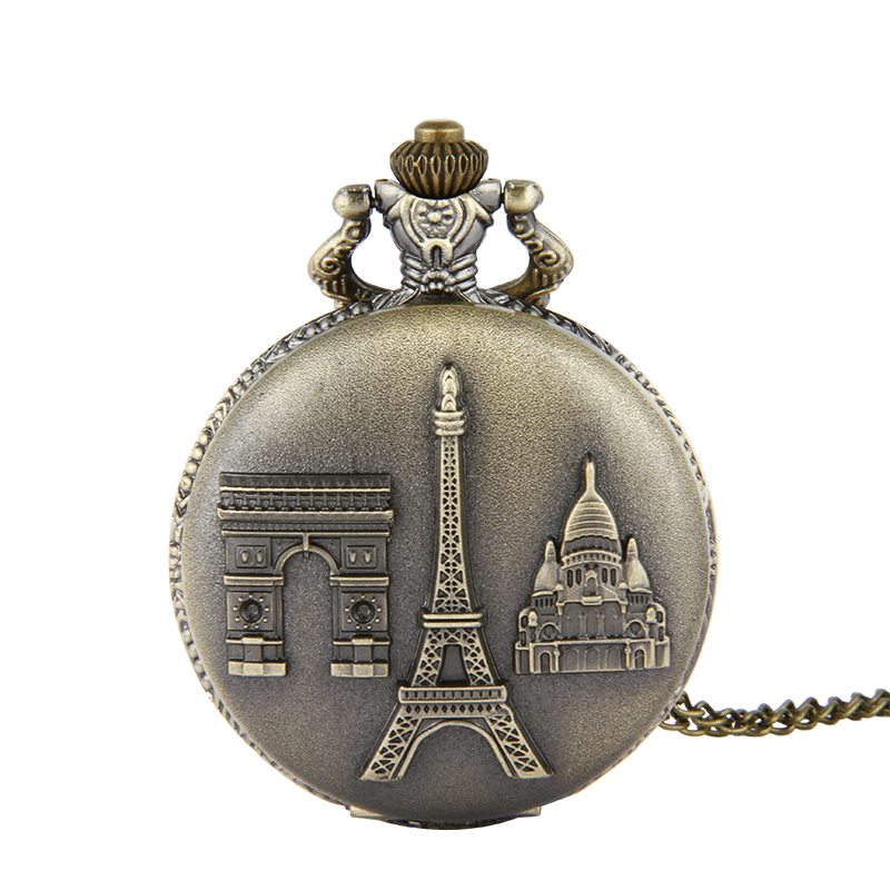 Wholesale Antique Quartz Mirage Vintage Two Bridge Paris Tower Chain Pocket Watch