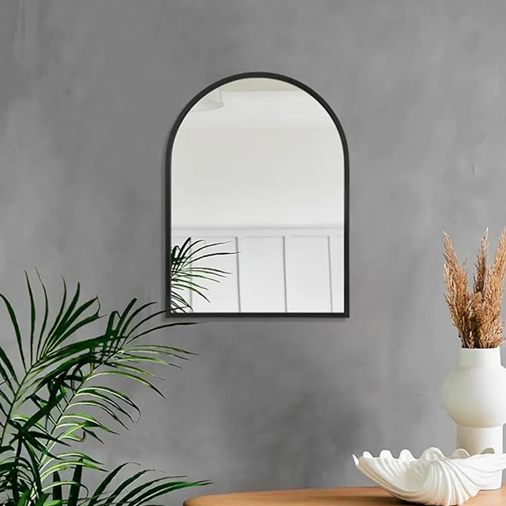 Elegant Black Arched Wall Mirror with Aluminum Frame