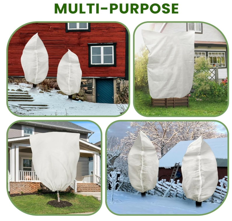White Plant Covers Freeze Protection Plant Frost Protection Covers Plant Protection Winter Cover Drawstring Bags Cold Frost Season Extension Blanket