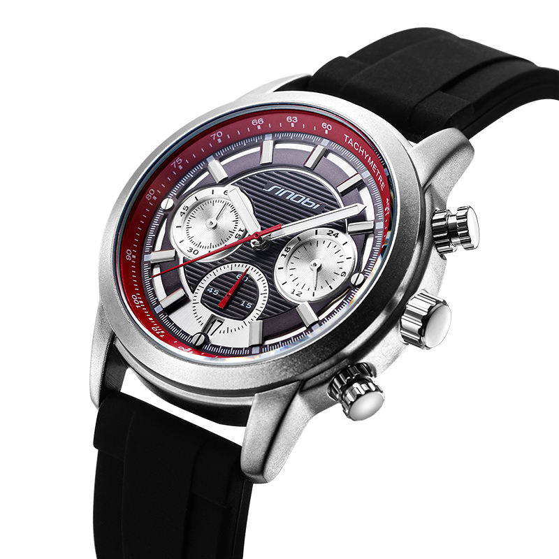 Men Quartz Chronograph Tachymeter Black Dial Man Wristwatch Calender Casual Quartz Watches