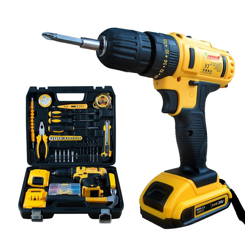 Ipopulus Design Rechargeable Powered Drill Kit Cordless Impact Drill Power Tool Set
