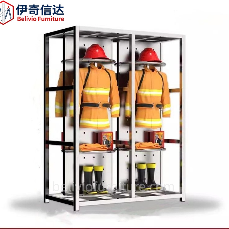 Stainless Steel Firefighting Suit Wardrobe Firefighter Wardrobe 360 Degree Rotatable Multi Person Clothes Hanger Storage Cabinet