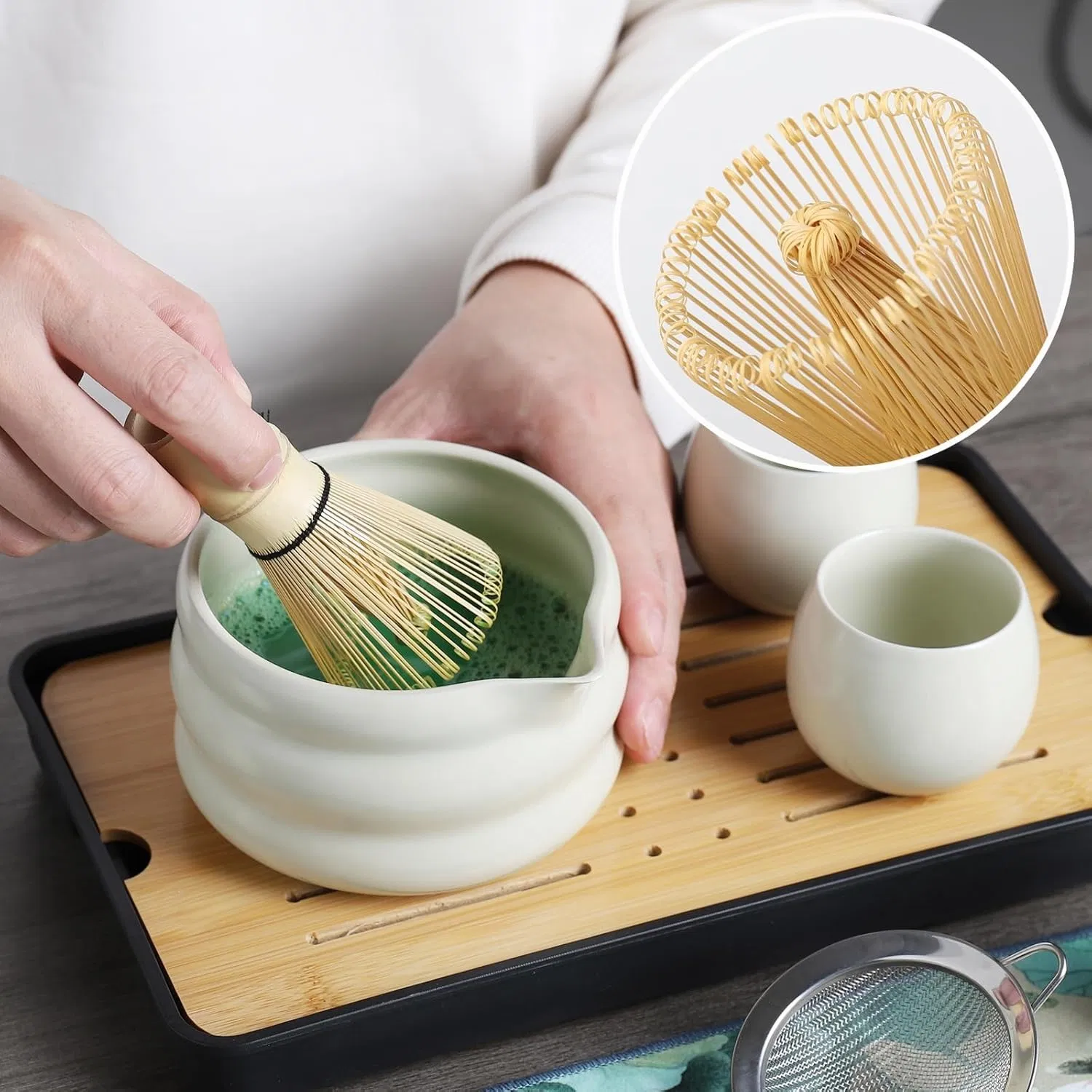 Matcha Bowl 2 Cups Leather Storage Bag, Complete Travel Matcha Kit Set