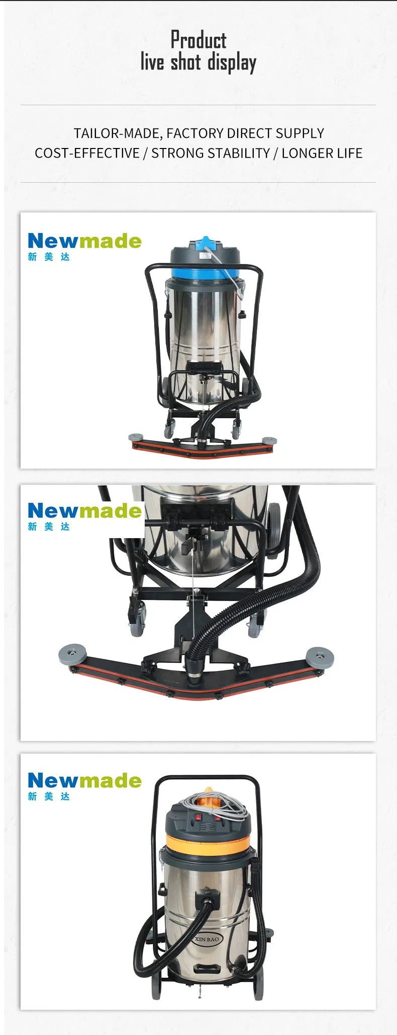 70L Wet and Dry Powerful Stainless Steel Vacuum Cleaner