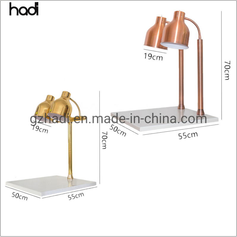 Hotel Supply Luxury Stand Modern Table Lamp Single Food Warming Light Stainless Steel Hammered Rose Gold Infrared Heating Lamp Buffet Catering with Marble Base