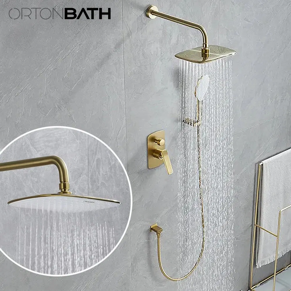 Ortonbath Bathroom Rain Shower Combo Set Wall Mounted Rainfall Brushed Nickel Shower Head System Rough in Valve Body and Trim Concealed Shower Set