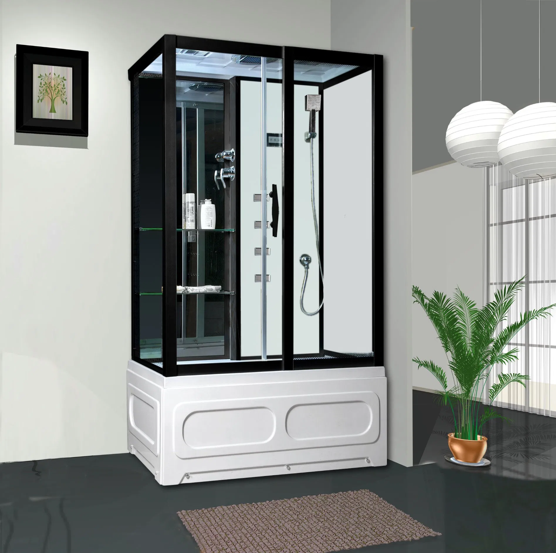 Shower Tray Sliding Jacuzzy SPA Glass Door Steam Enclosure