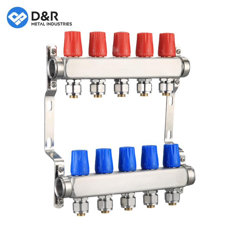 D&R Best Selling Quality Stainless Steel Underfloor Floor Heating 2-12 Ways DN25 Stainless Steel Manifolds for Supply and Return