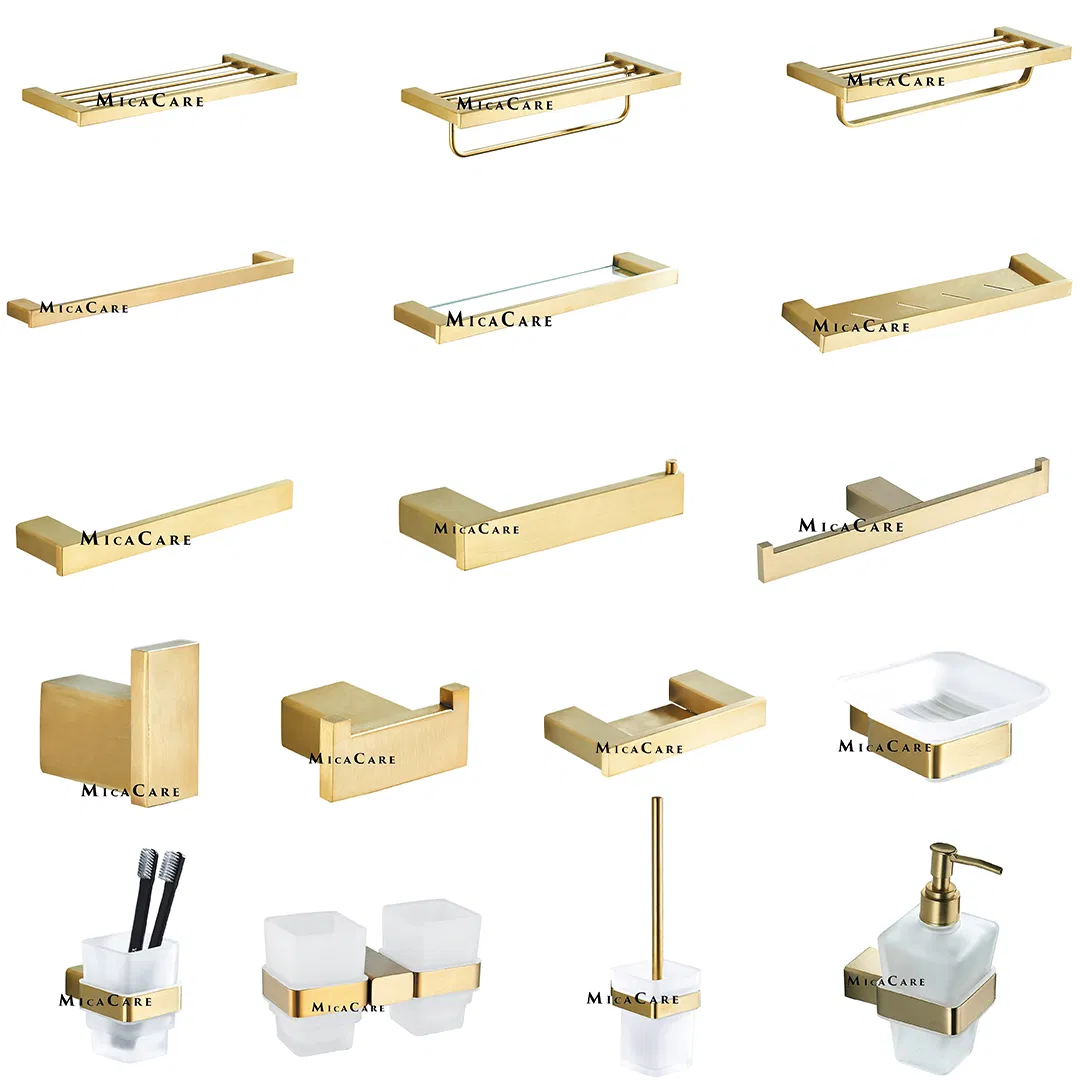 Shiny Gold Bathroom Toilet Brush with Wall Mount Holder