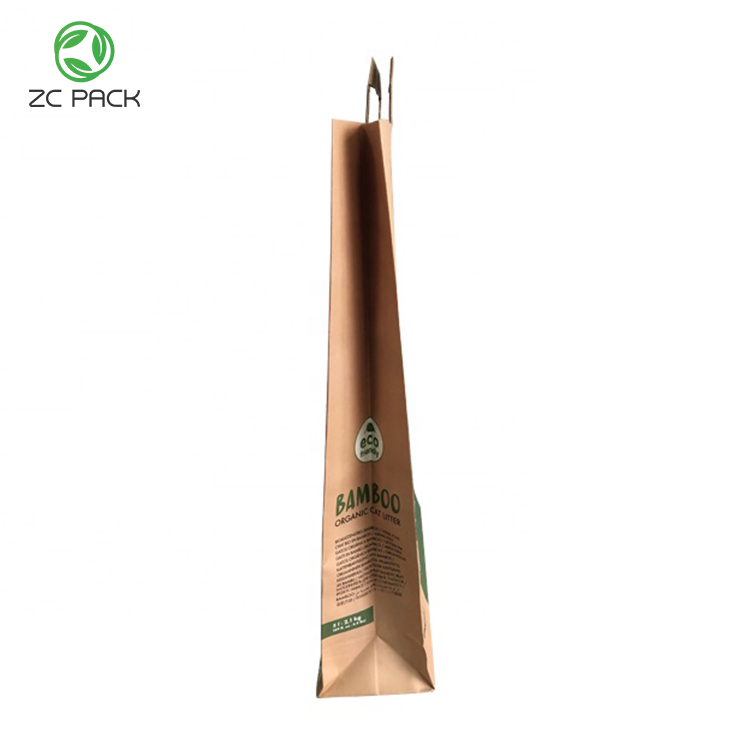 Reusable Food Grade Gift Garbage Shopping Paper Pouch Cat Litter Pet Food White Yellow Kraft Paper Handle Packaging Paper Bag