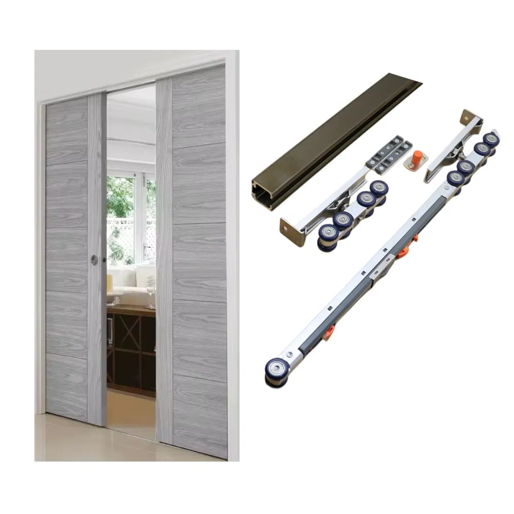 Hwavy Duty120kg Sliding Ceiling Hanging Buffer Damper Wooden Bifold Concealed Hidden Barn Wardrobe Door Hardware Set Accessries for Sectional Kit
