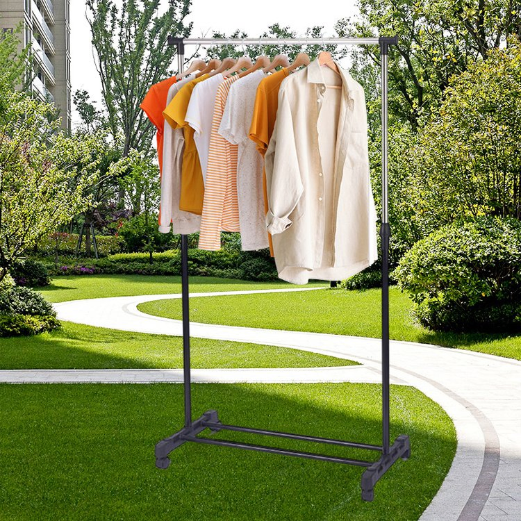 Sanipro Adjustable Rolling Clothes Drying Rack with Wheels, Clothing Organizer for Hanging Clothes Shirts Pants Skirts and Bags