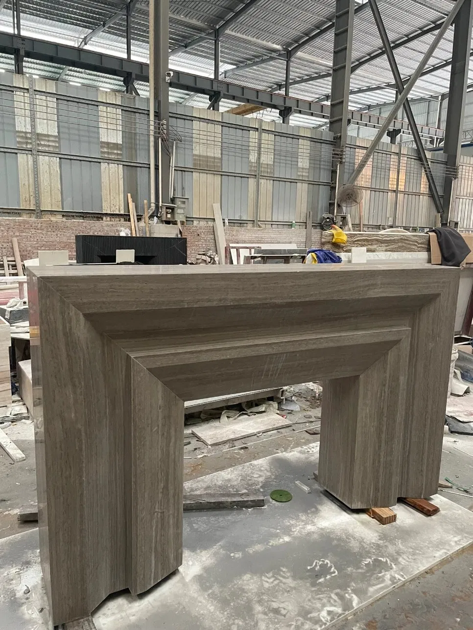 Classic Simple Design Stone Fireplace Surround Grey Wooden Marble Fireplace Mantel