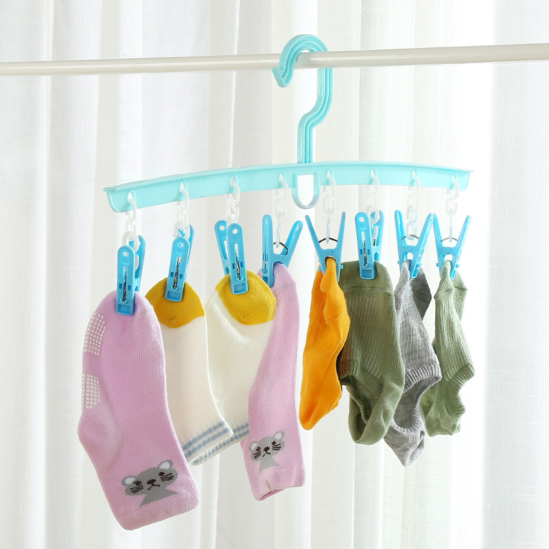 Plastic Hanger with 8 Clips for Multifunctional Use Drying Rack Hanger Clothespin